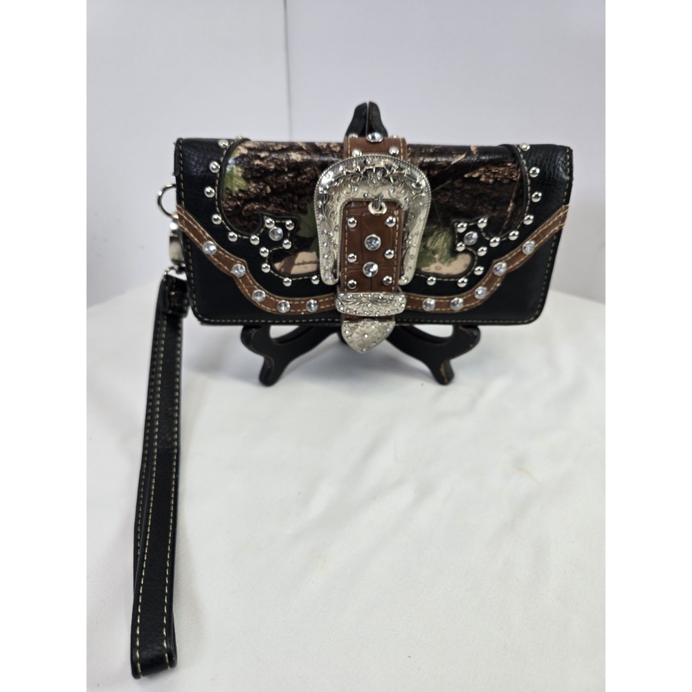 Montana West Western Cowgirl Camo Rhinestone Buckle Wallet Wristlet Studded